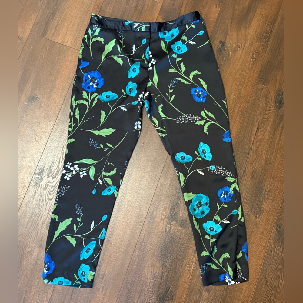 Calvin Klein Floral Black and Blue Straight Dress Pants